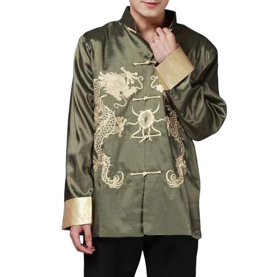 Пиджак в стиле Тан с двумя драконами в стиле ретро с длинными рукавами и стойкой в китайском стиле