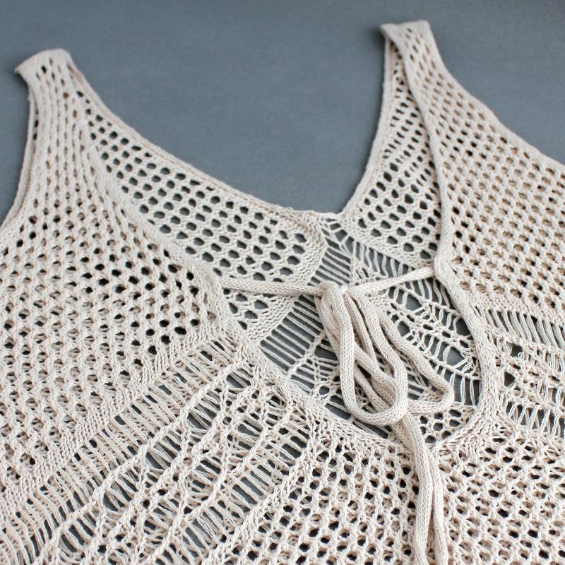 V-Neck Sleeveless Solid Color Hollow Beach Dress - Spring/Summer Collection