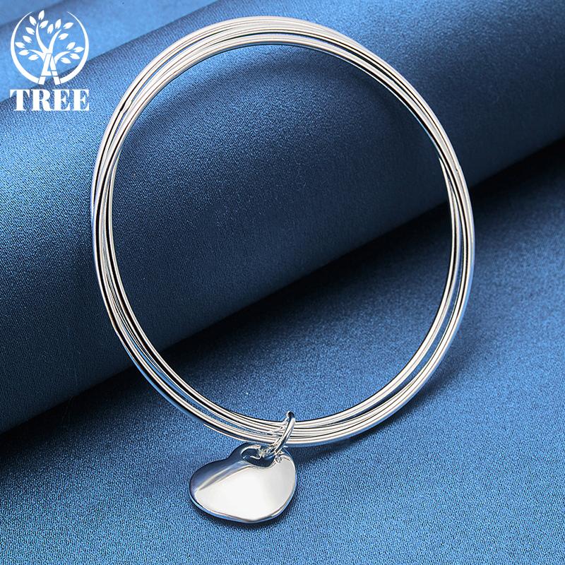 925 Sterling Silver Three Ring Smooth Heart Shaped Bracelet Fashion Jewelry