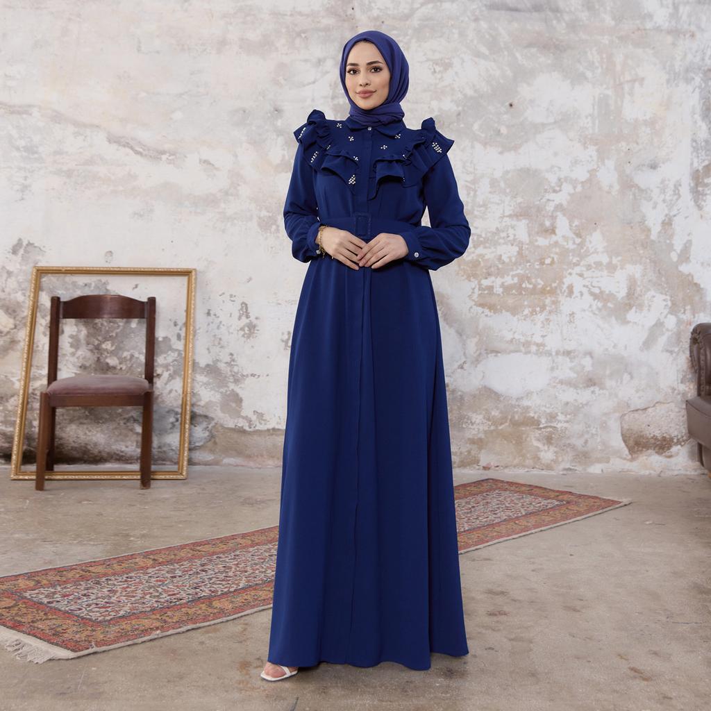 Frilly Pearled Women Long Dress Abaya
