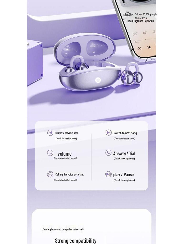 S480 Wireless Bluetooth Headset: Stylish Clip-On, High-Quality Sound, Long Battery, Ideal for Sports & Running.