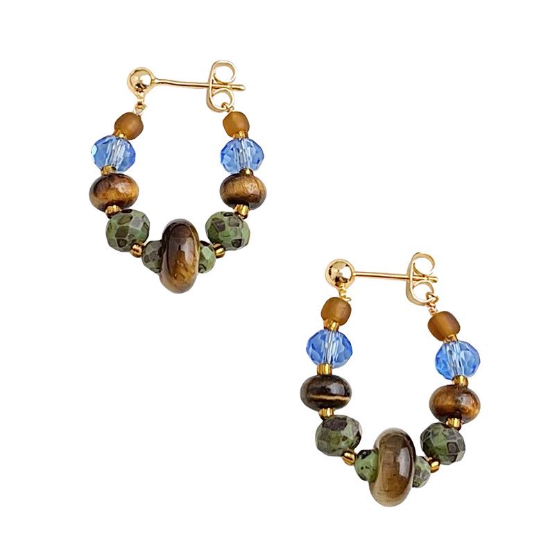 Серьги-кольца из китайского тигрового глаза - Ретро этнический стиль для женщин