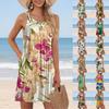 Женская мода пляжный жилет повседневный летний гавайский принт платье с карманами на бретелях
