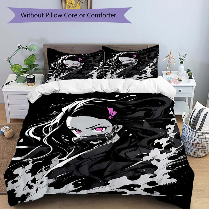 3pcs Kamado Nezuko Printed Quilt Set - Includes 1 Quilt Cover and 2 Pillowcases, Machine Washable - Suitable for All Seasons.H057