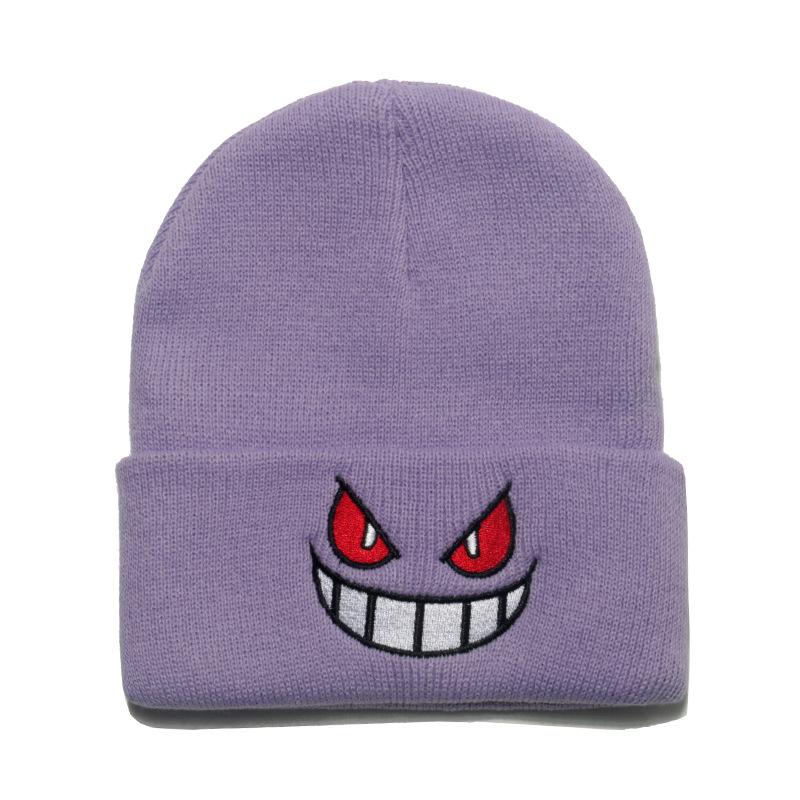 Beanie Anime Cartoon Big Mouth Red Eyes Embroidery Knitted Hat Pullover Thermal Hat Autumn and Winter Wool Hat Female