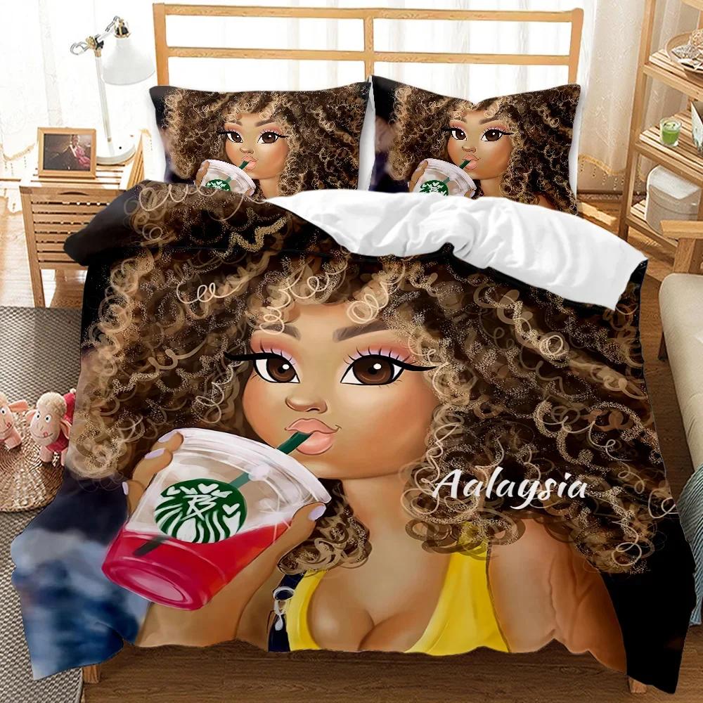 Black Girl Magic Bedding Set, African American Black Art Girl Duvet Cover, Bedroom Decor Comforter Cover For Teens