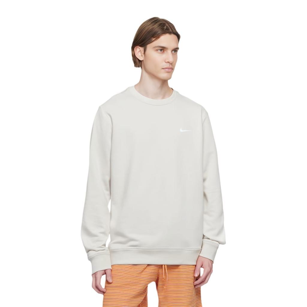 Nike Logo Print Crew Neck Pullover Fleece Lined Sweatshirt Men's Light Gray 916609-072