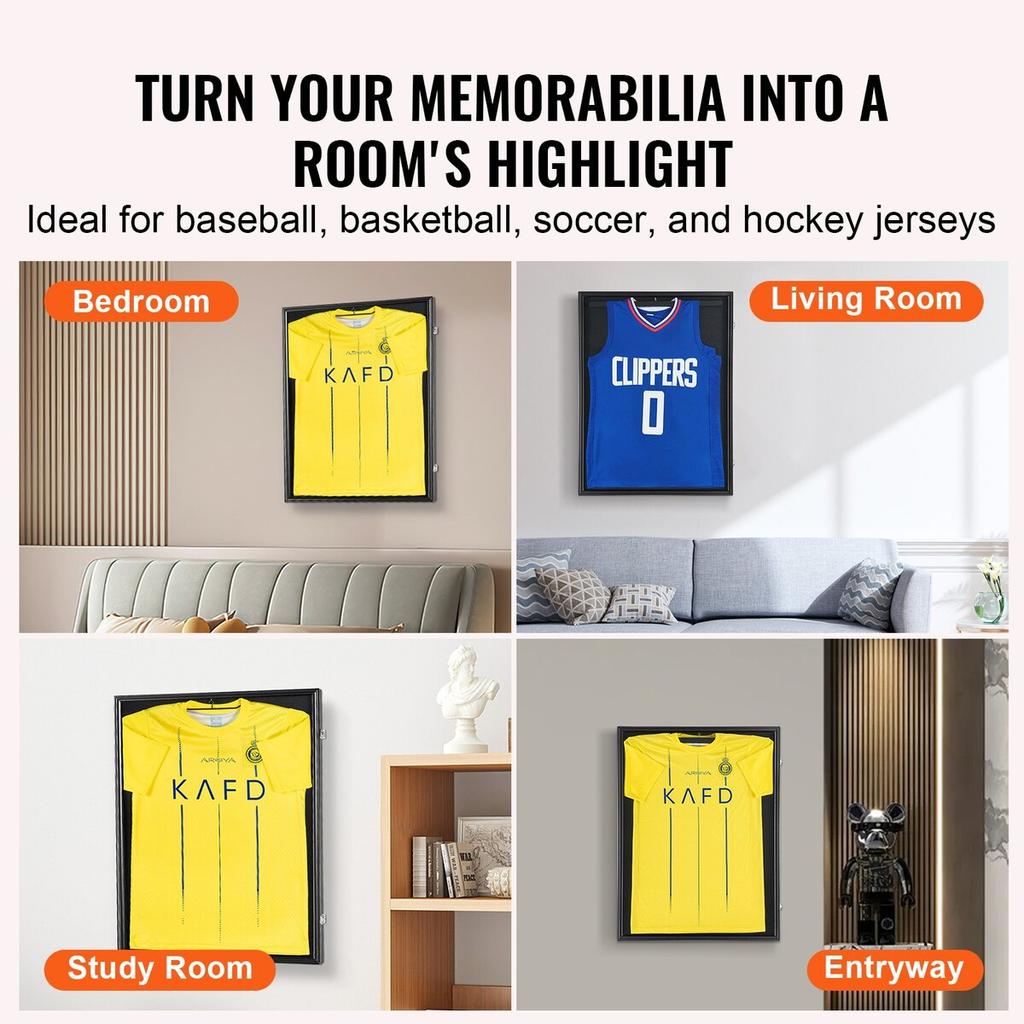 Jersey Display Frame Case, 23.3 x 31.2 x 1.5 in, Large Lockable Sport Jersey Shadow Box with 98% UV Protection PC Glass and Hangers, for Baseball