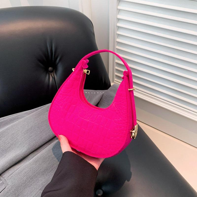 Autumn New Crescent Bag Women's Fashion Casual Trendy Retro Felt Crocodile Pattern Armpit Bag Women's Shoulder Bag