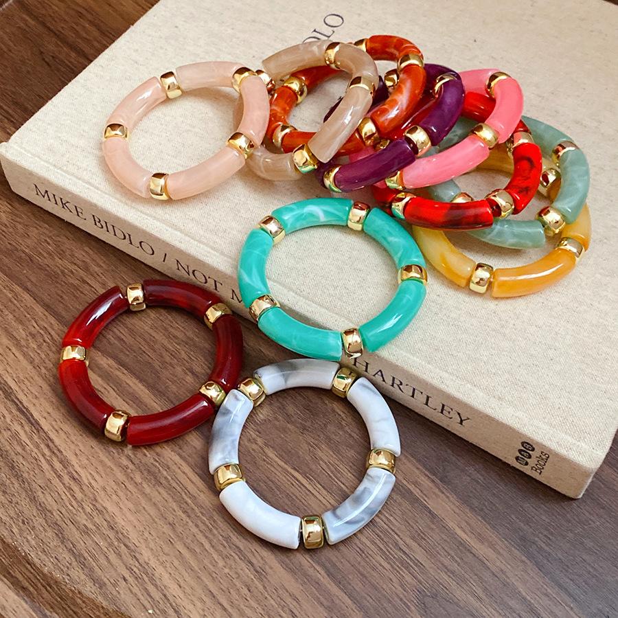 New Splicing Bamboo Tube Acrylic Round Bangles for Women Men Fashion Smuding Geometric Bracelets Elastic Bangle Couple Jewelry X
