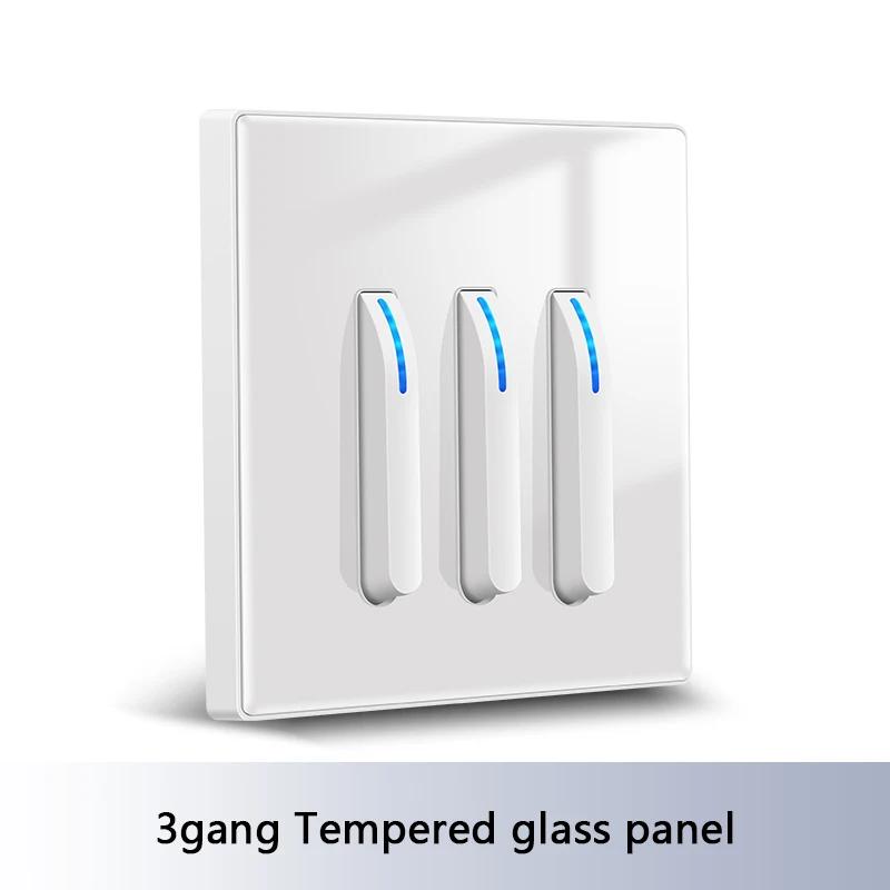 Wall Light Switch Panel Tempered Glass International Switch Self-reset 1/2/3/4 Gang 1/2 Way LED Indicator Piano Key Wall Panel