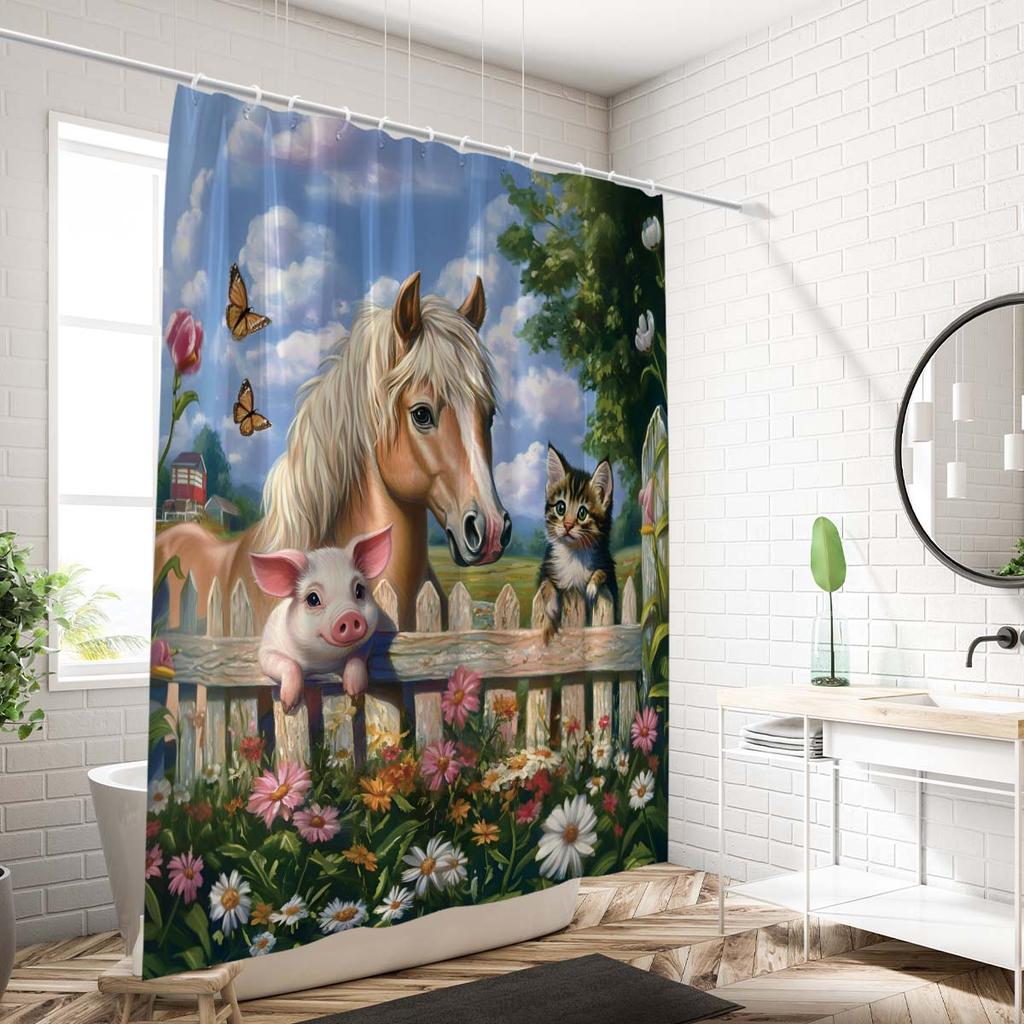 1 шт. шторка для душа с принтом в виде фермерских животных, на тему сельской жизни, водонепроницаемая, с 12 крючками, для ванной комнаты, для дома