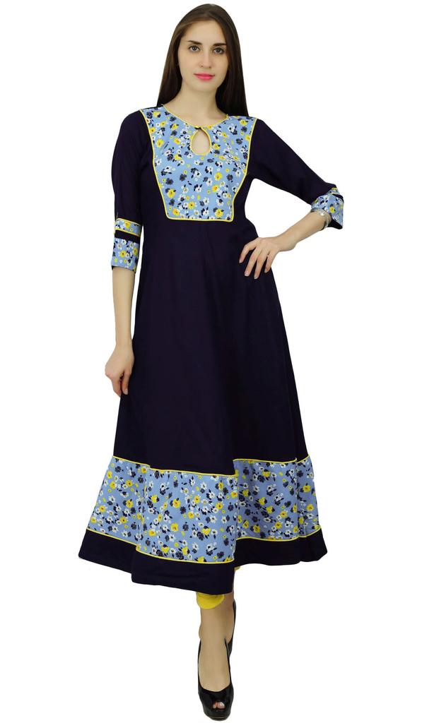 Phagun Платье-туника из этнического болливудского дизайна из искусственного шелка с цветочным принтом и курти