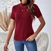 Весенне-летние однотонные полосатые вязаные топы с коротким рукавом, нишевый полувысокий воротник, облегающие женские футболки