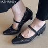 Chunky Pointed Toe Women Mary Jane Shoes Designer Shallow Fashion Dress Shoes Women 2024 Trend Walking Eleglant Zapatillas Mujer