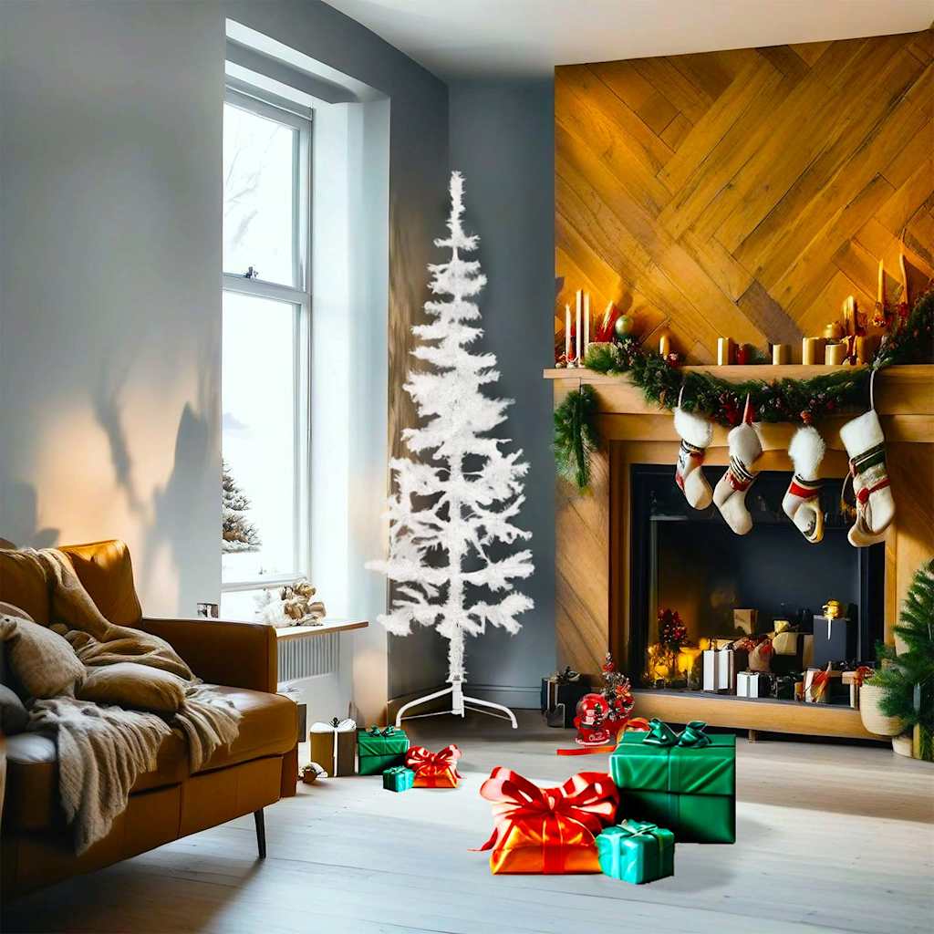 Artificial Half Christmas Tree with Stand Slim White 180 cm