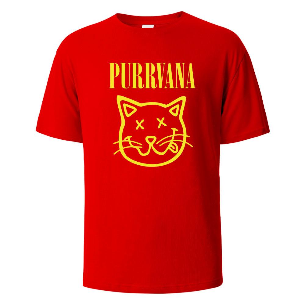 Purrvana Cat Head Print T-Shirt Summer Tees For Men Women 100% Cotton O-neck Oversize Casual Short sleeved Tops