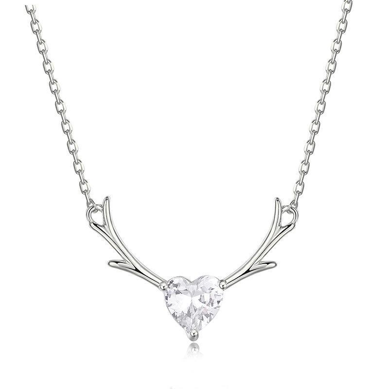 925 Silver Antler Pendant Necklace for Women - Trendy Deer Clavicle Chain, Simple and Elegant Christmas Gift