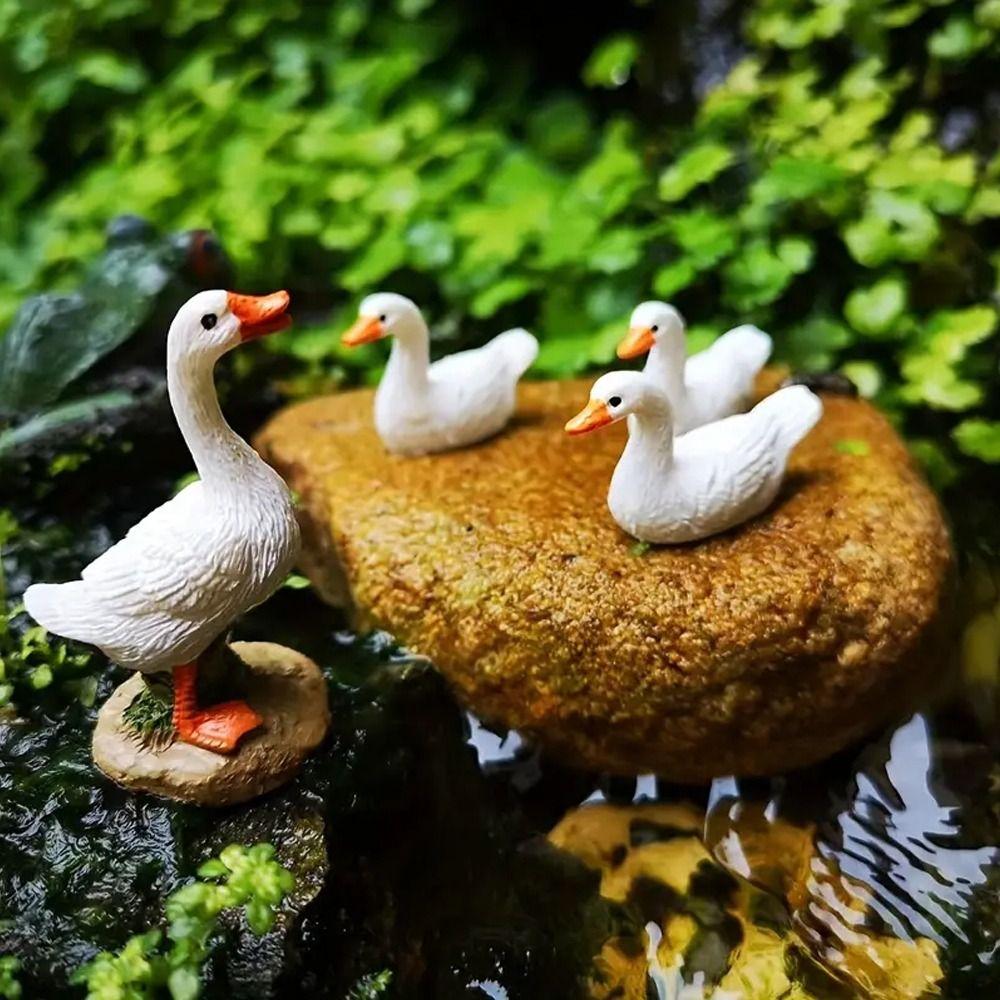 Handmade Mini Duck Statue Cute Micro Landscape Decoration White Duck Ornaments Home Decorations