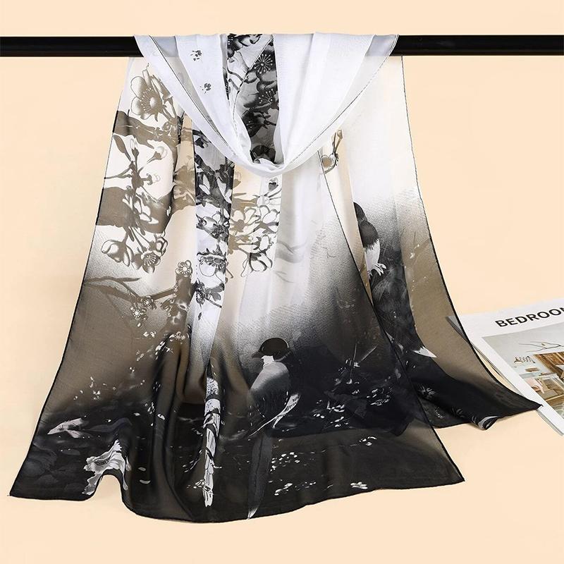 New Fashion Print Design Women Silk Scarf Shawl Elegant Headscarf Convinient Bandage Hijabs Chiffon Muslim Wrap Scarves