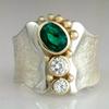 Vintage CopperColor Women's Ring, Paired with Green Color Inlaid Zircon Wide Face Ring, Holiday Party Accessory Jewelry