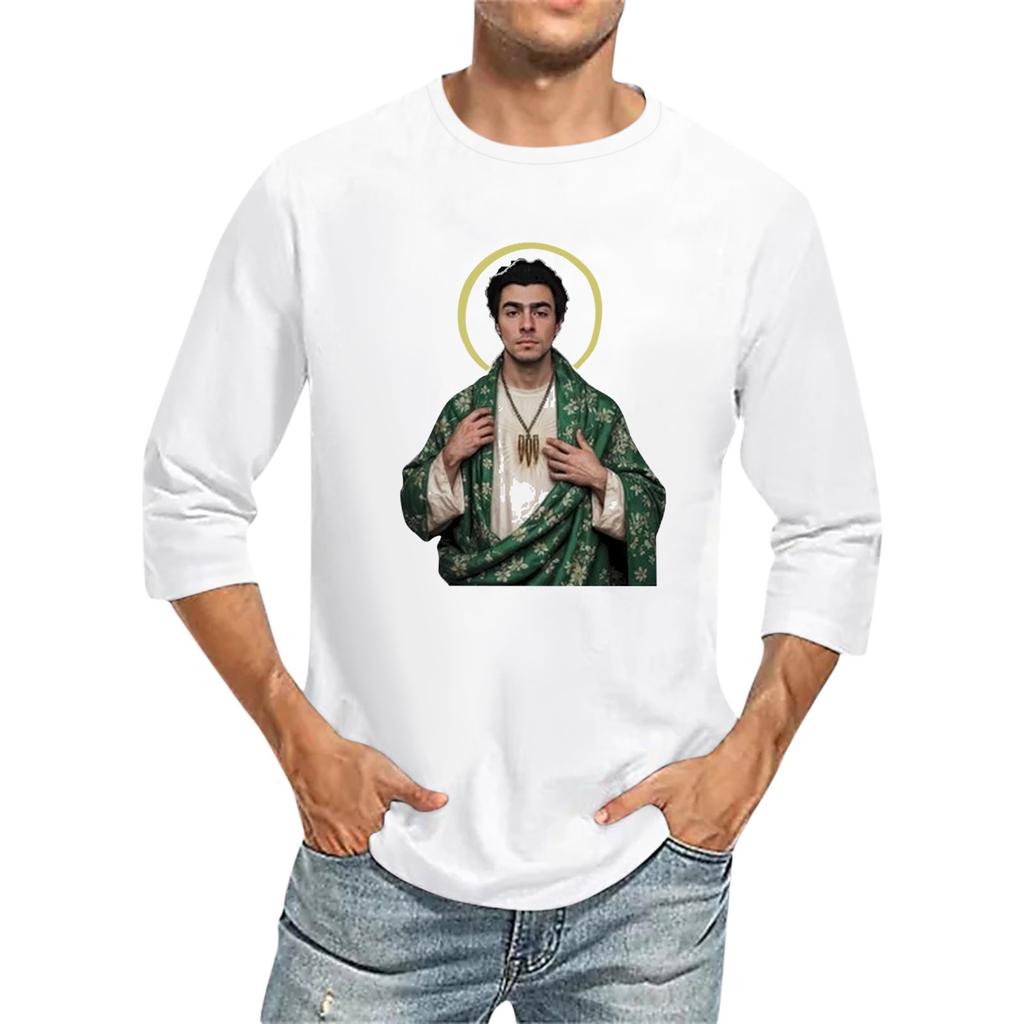 Мужская футболка с круглым вырезом и рукавом семь четвертей, мужская повседневная свободная футболка с рукавом семь четвертей