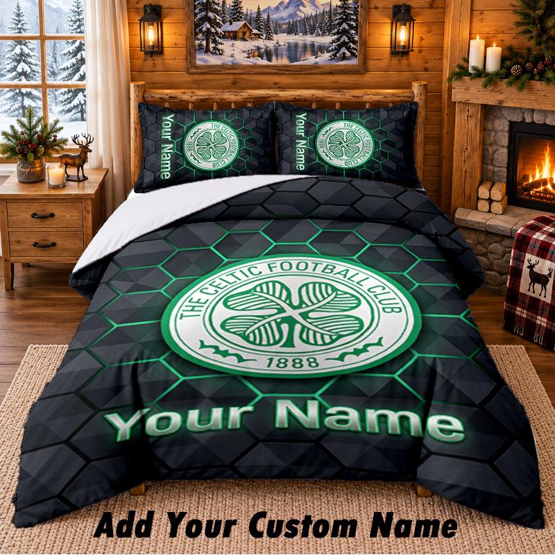 Постельное белье с узором Celtic FC, комплект из 3 предметов, с возможностью персонализации имени, простыня и наволочки для домашней спальни