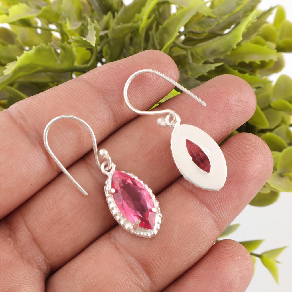 Натуральный камень Розовый Турмалин, серьги ручной работы из стерлингового серебра 925 пробы, 1,4" EE-169-9