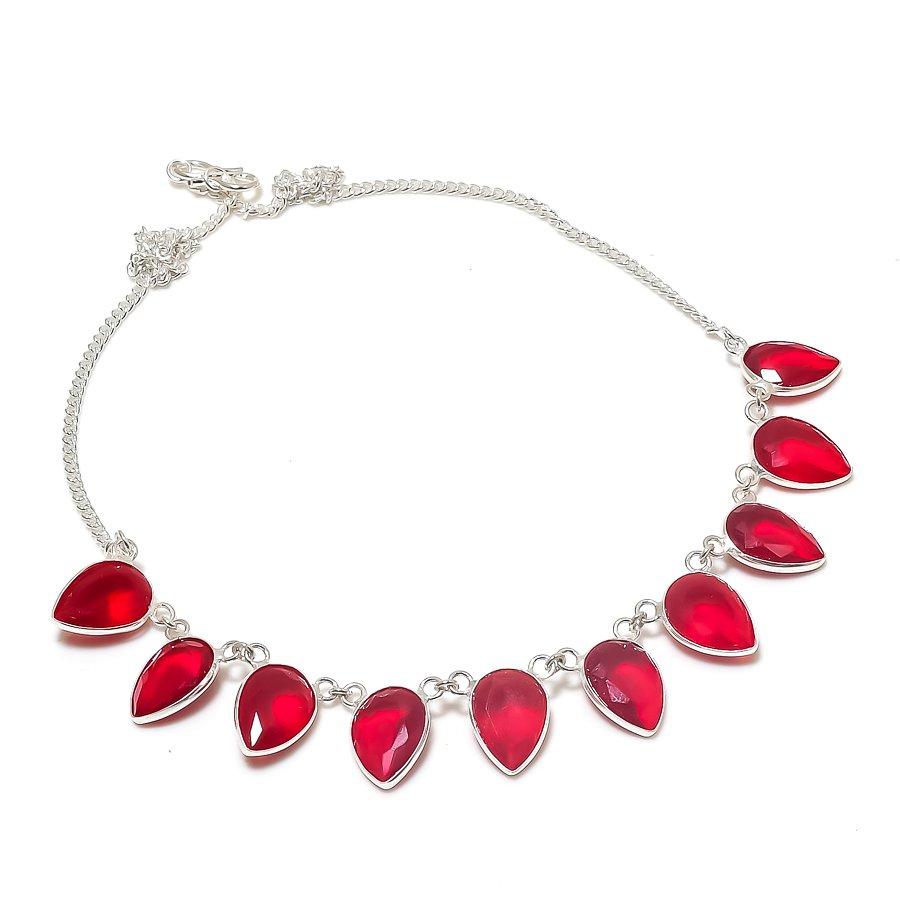 Natural Garnet Gemstone Handmade 925 Sterling Silver Jewelry Necklace 18" f5P37