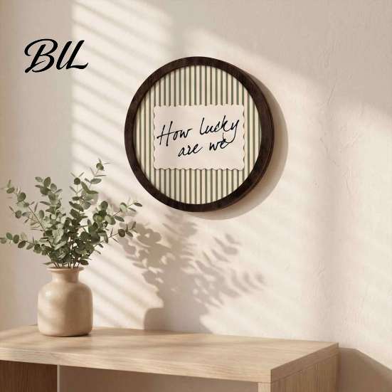Wall Decor for Bathroom Retro Wooden Striped Decoration with Funny Slogan, Rustic Hanging Ornament, Decorative Frames Walls Round Mounted Art