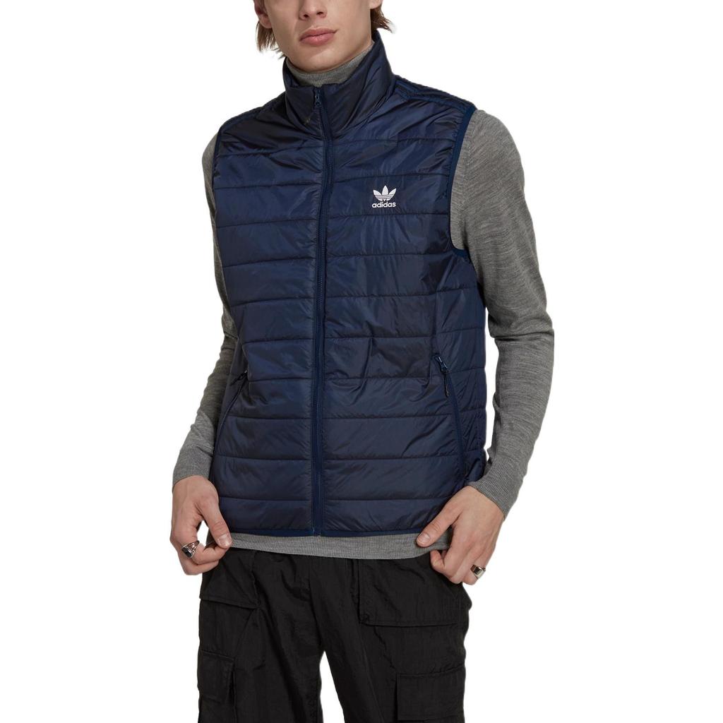 Adidas Originals Padded Puffer Solid Color Striped Logo Zip Stand Collar Vest Men Vests Blue HL9216