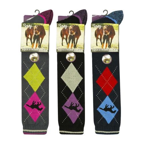 Soxy Womens/Ladies Argyle High Riding Socks (Pack of 3)