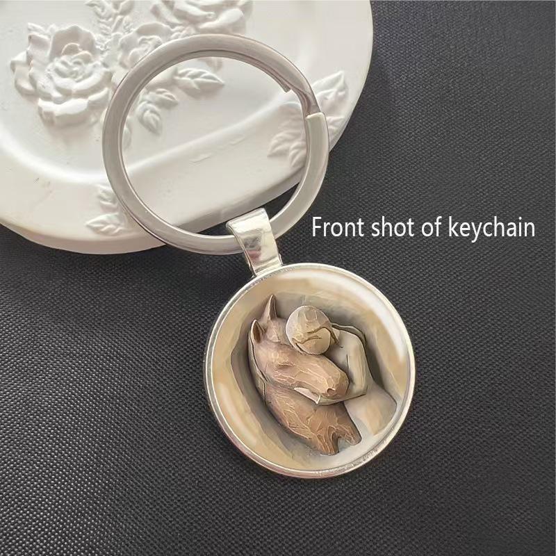 Running Stallion Pattern Round Pendant Keychain - Hot-selling Metal Charm Gift