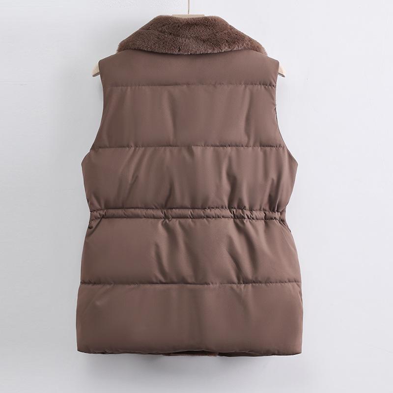 Women's Down Cotton Vest Autumn and Winter Style Padded Thermal Vest Long and Versatile Solid Color Shoulders