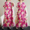 Women 2025 Summer Plus Size Casual Basic Dress Loose Vintage Long Dress Maxi Floral Linen New