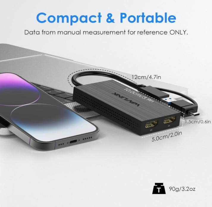 FJGEAR USB Type-C to Dual for 4K Adapter | Plug-and-Play External Video Card DisplayLink Technology Media Playback