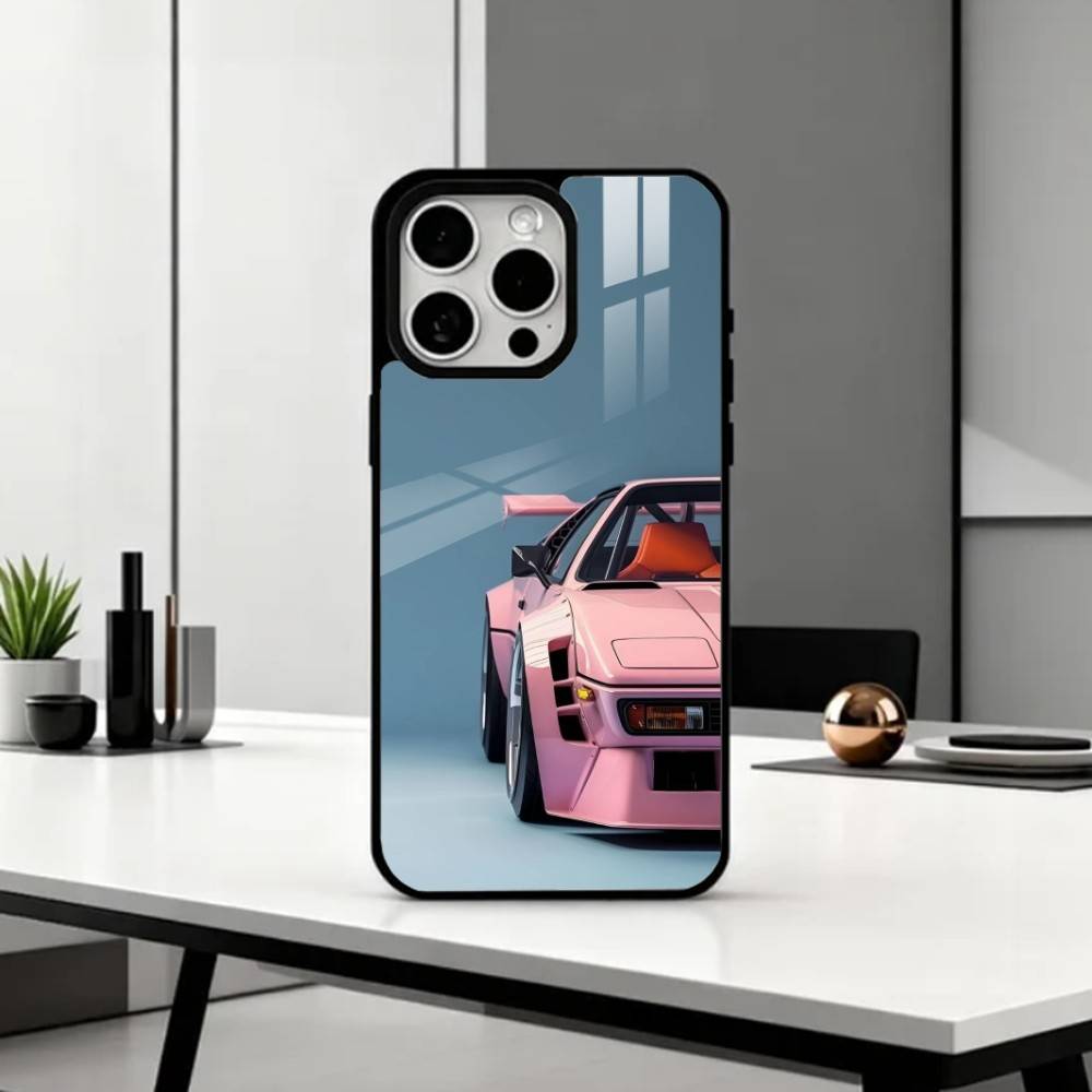 Pink S-Sports C-Car Rear Pattern Phone Case For iPhone17,16,15,14,13,12,11 Plus,Pro Max Magnetic For Magsafe Wireless Charging
