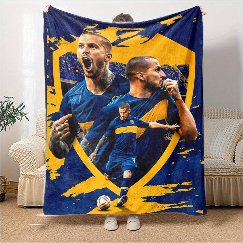 Boca Juniors Player Collage Print Fleece Blanket Soccer Fan Soft Warm Throw Blanket for Sofa Couch Bedroom Home Decor Gift