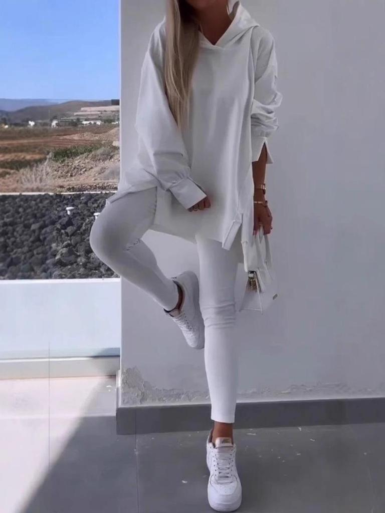 Женский повседневный спортивный костюм - Толстовка с капюшоном и облегающие брюки