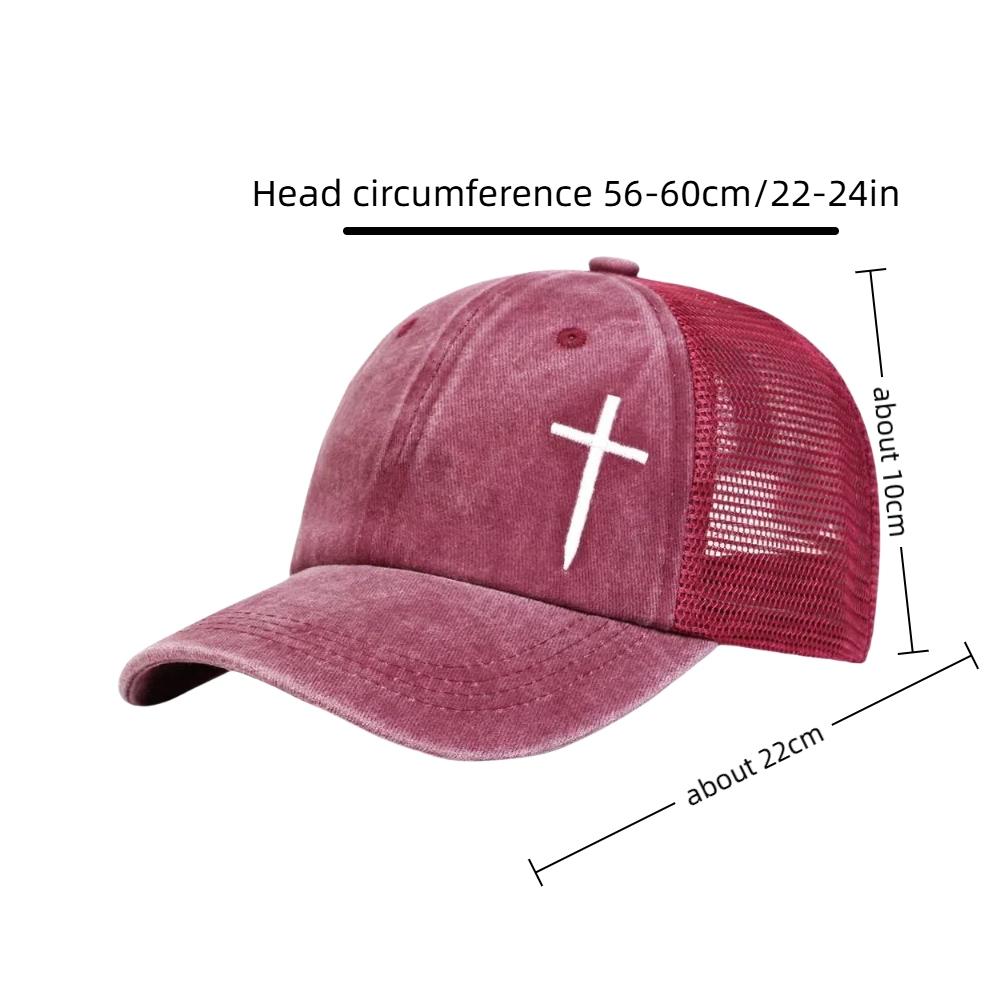 Breathable Cross Embroidery Hat with Mesh Peaked Cap Fashion Hip Hop Baseball Cap Outdoor