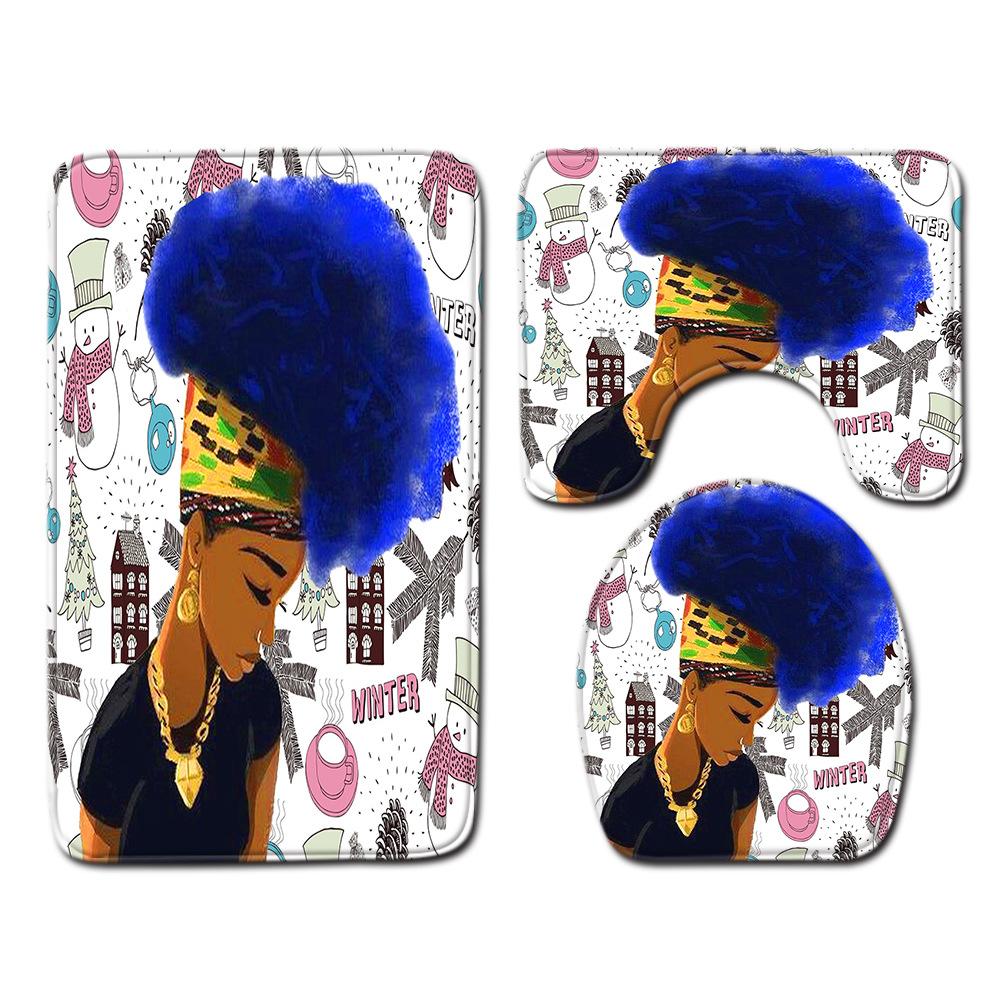 African Women'S Bathroom Floor Mat Three-Piece Bathroom Carpet Toilet Mat Set Doormat Bathroom Non-Slip Mat