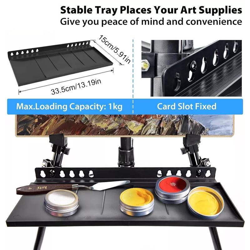 1Set Artist Easel Stability Art Board Clips Adjustable Black DIY Easel Tray Aluminum Alloy