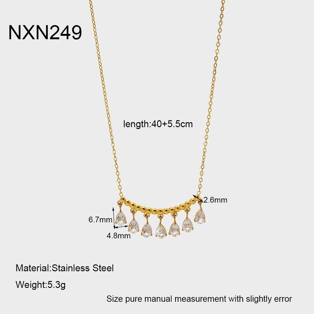 Explosive stainless steel zircon water drop geometric zircon pendant necklace plated with 18K gold waterproof light luxury jewelry women