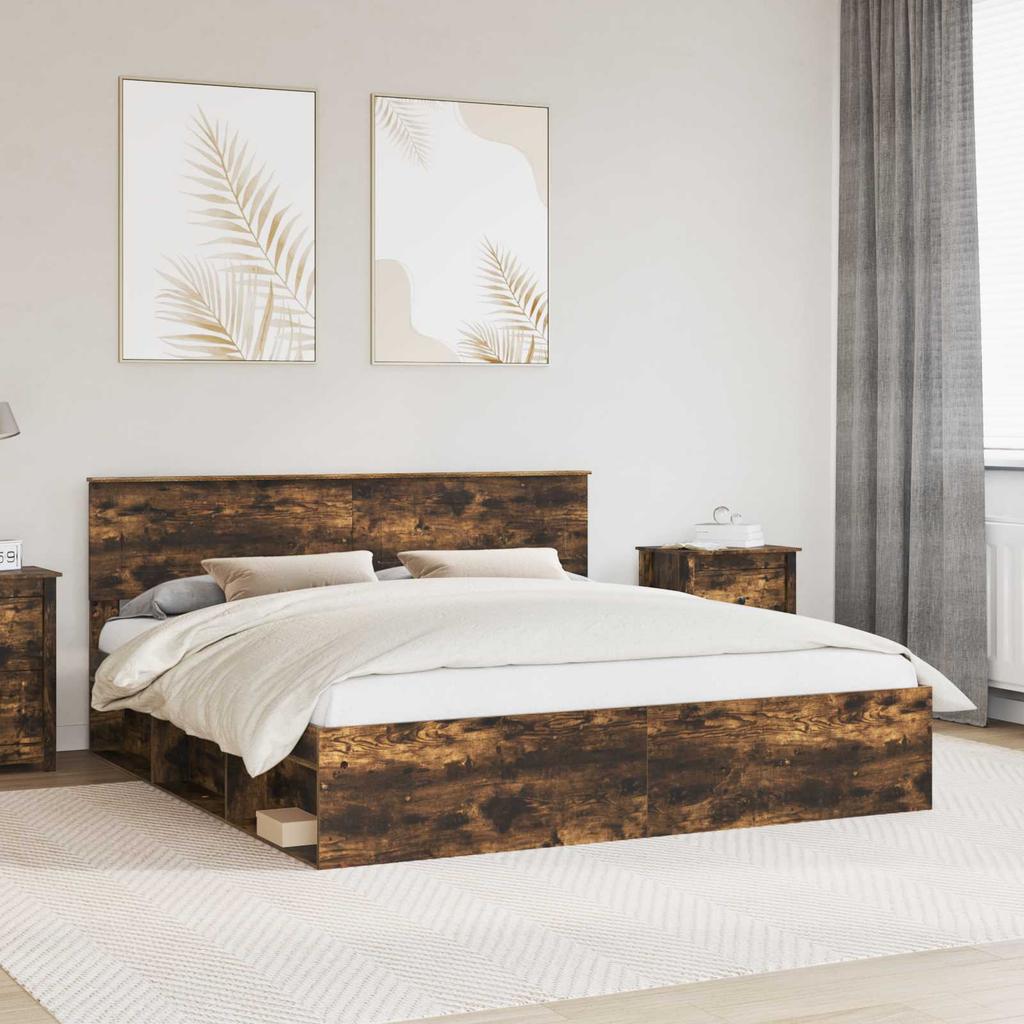 Bed Frame Smoked Oak 180 x 200 cm Wood Based Material