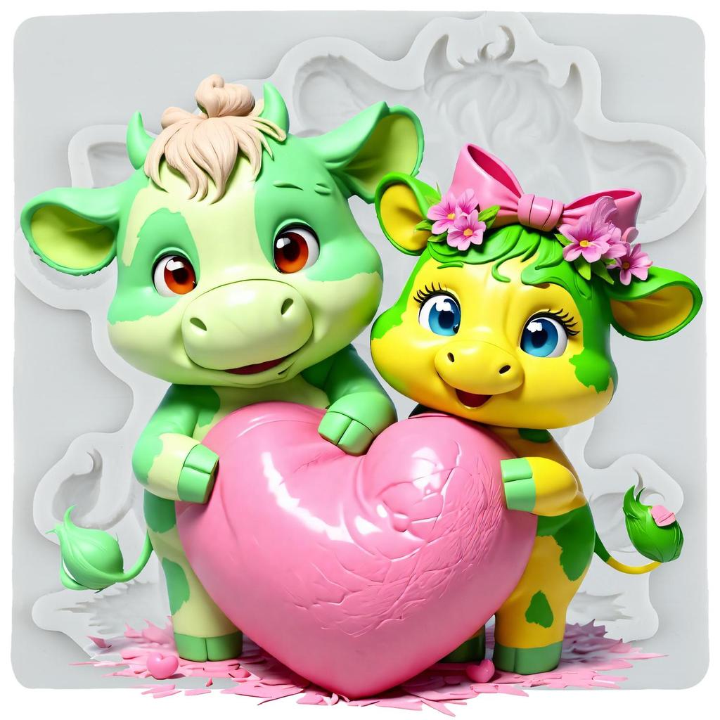 Cow Silicone Mold Cattle Love Heart Fondant Molds Cake Decorating Tools Cupcake Topper Candy Sugar Craft Gum Paste Polymer Clay