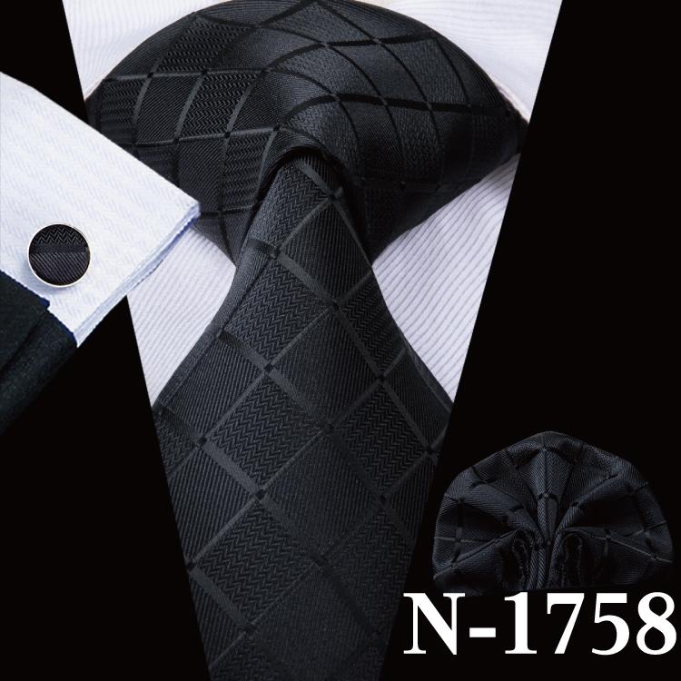 Barry.Wang Classic Tie for Men Woven Silk Striped Neckties Handkerchief Set Cufflinks Formal Casual
