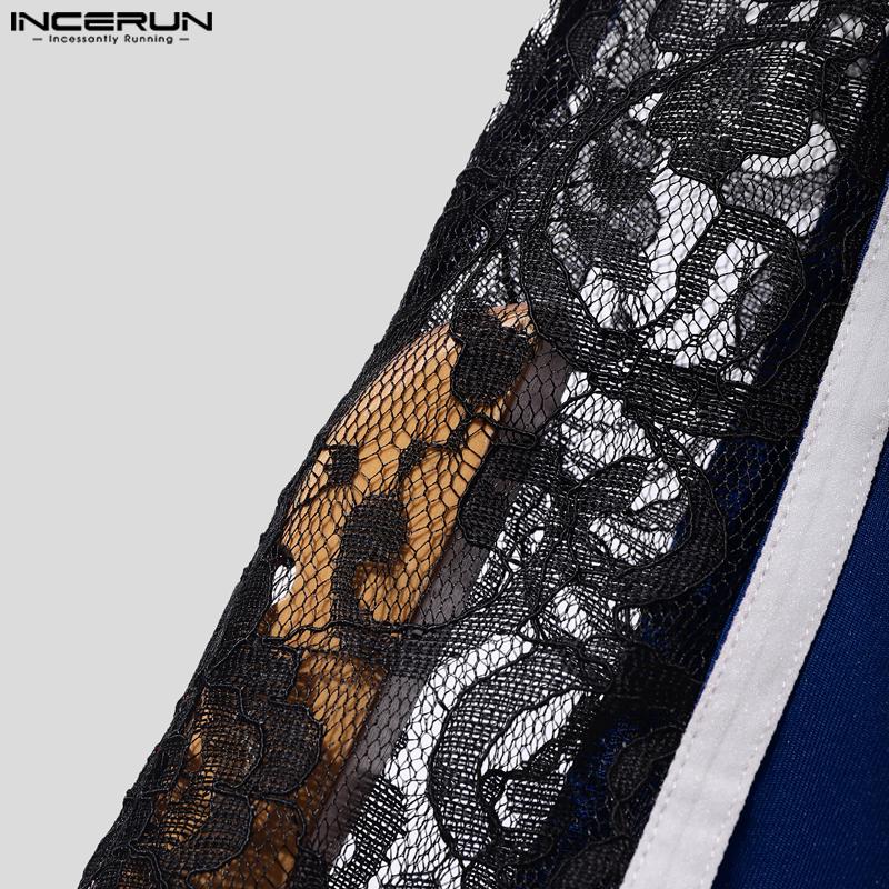 INCERUN Мужские комбинезоны с коротким рукавом, пэчворк с боковой шнуровкой, облегающие ромперы, домашняя одежда