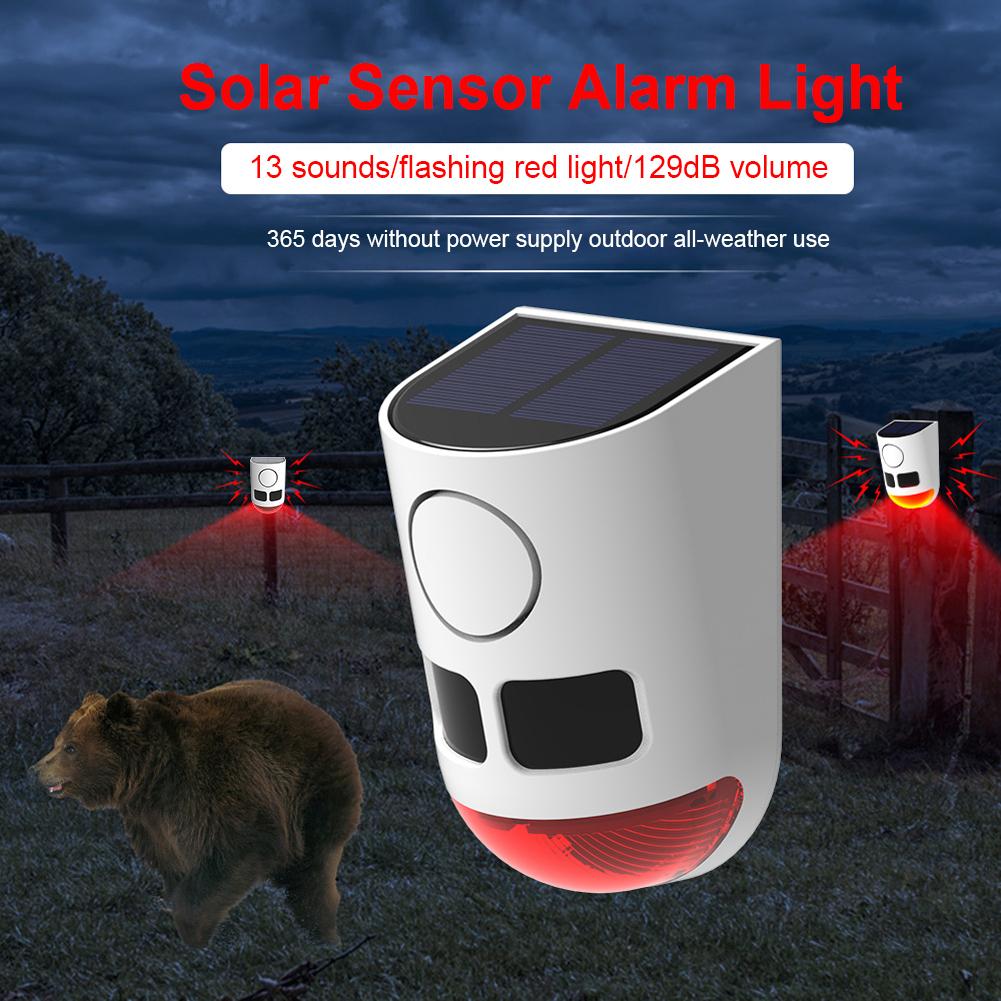 Solar Infrared Motion Sensor Alarm with Strobe Light Sound Noise Maker Animal Repeller for Yard Farm Garden