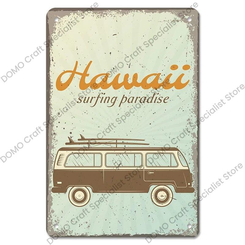 Surfing Board Poster Vintage Metal Tin Signs Enjoy Summers Metal Plaque Retro Wall Art Decor for Surf Club Pub Bar