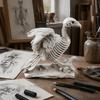 Vintage Halloween Skeleton Decor Vulture Statue, Realistic Bird Bone Figurine for Gothic Theme Party Decoration Home Decor, Spooky Tabletop